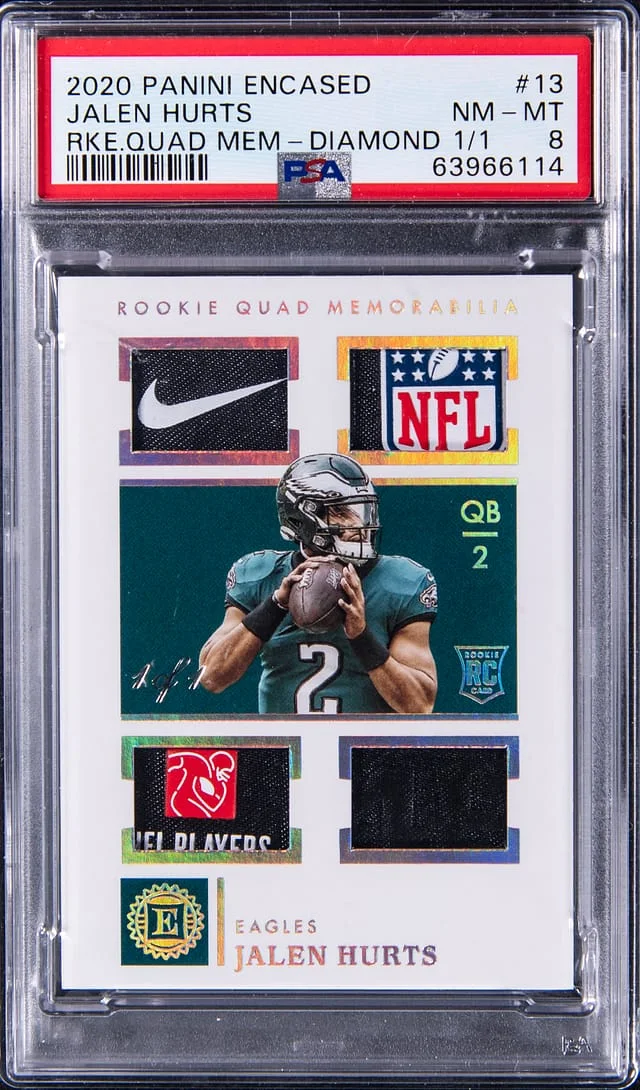 2020 Panini Encased Jalen Hurts Quad Memorabilia Diamond #RQ-13 card image