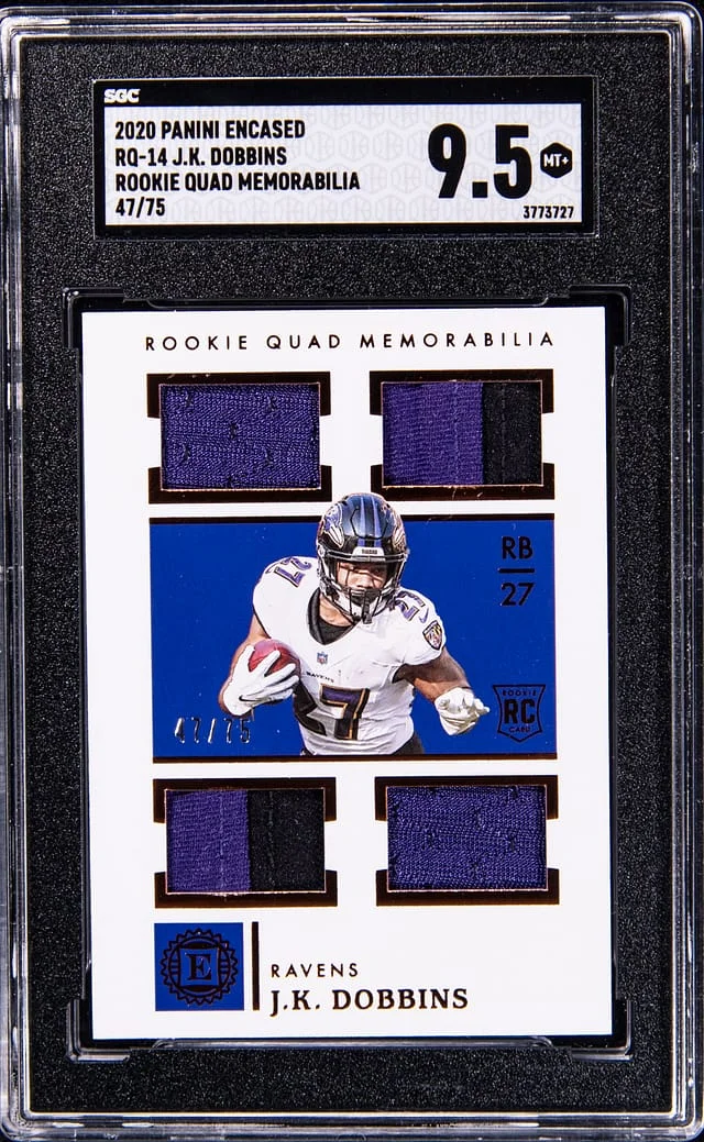 2020 Panini Encased J.K. Dobbins Quad Memorabilia #RQ-14 card image