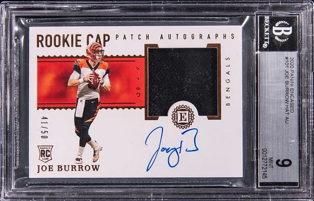2020 Panini Encased Joe Burrow Cap Patch Autographs #101 card image
