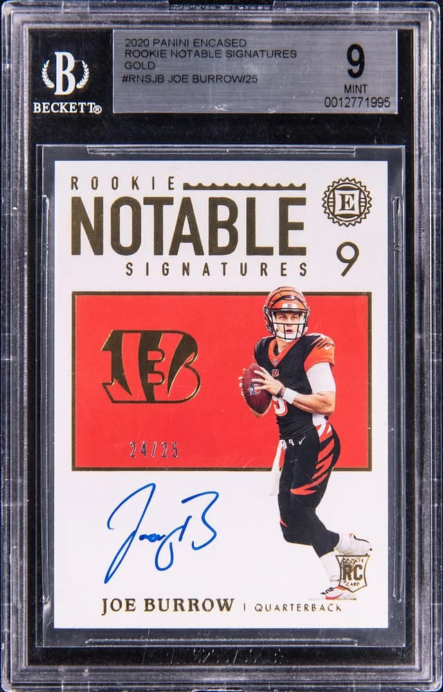 2020 Panini Encased Joe Burrow Notable Autographs Gold #RHS-JB card image