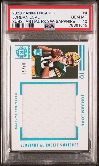 2020 Panini Encased Jordan Love Substantial Swatches Sapphire #4 card image