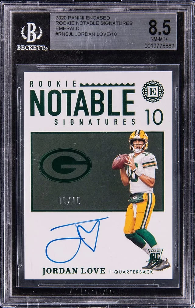 2020 Panini Encased Jordan Love Notable Signatures Emerald #RNS-JL card image