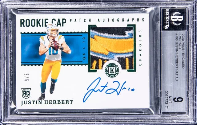 2020 Panini Encased Justin Herbert Emerald #103 card image