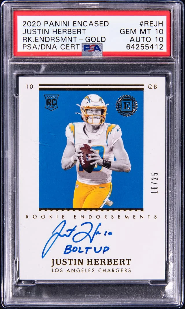 2020 Panini Encased Justin Herbert Endorsement Gold #REJH card image
