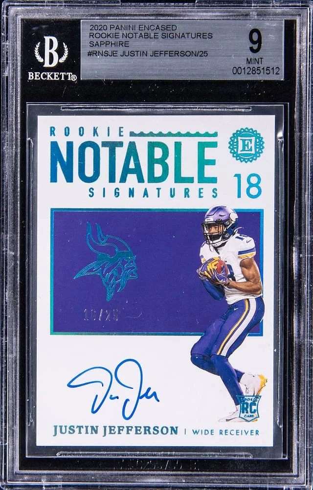 2020 Panini Encased Justin Jefferson Notable Signatures Sapphire #RNS-JE card image