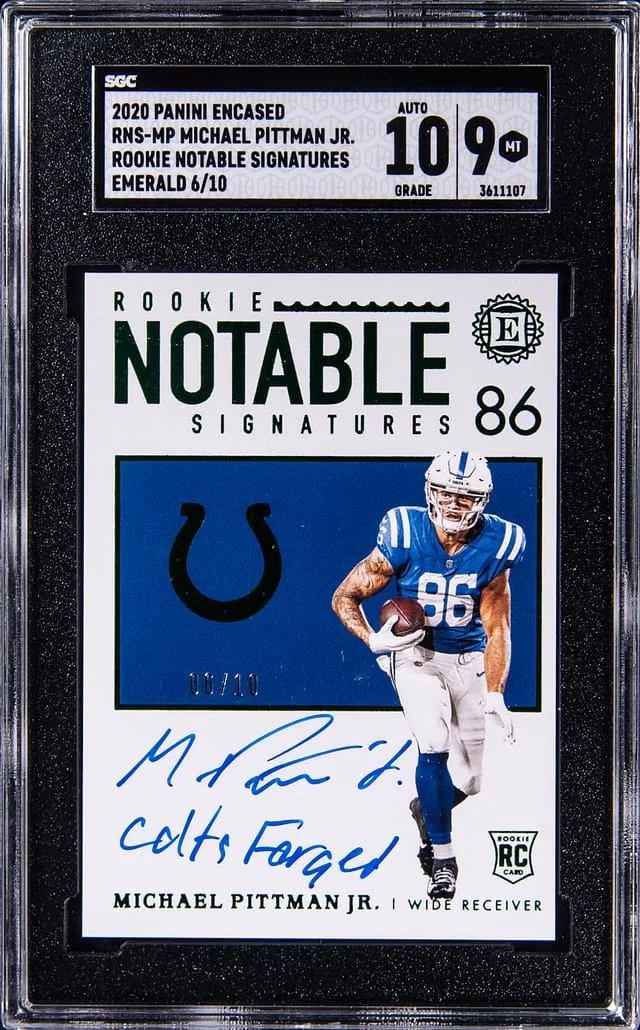 2020 Panini Encased Michael Pittman Jr. Notable Signatures Emerald #RNS-MP card image