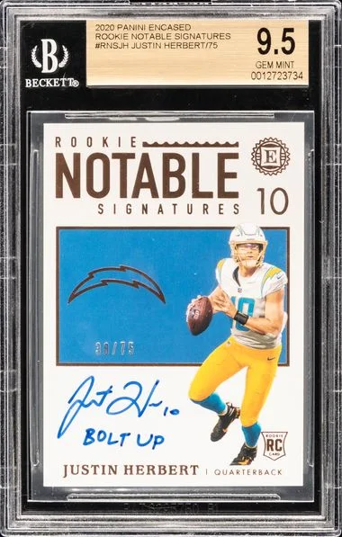 2020 Panini Encased Notable Signatures Jh Justin Herbert #no-number card image