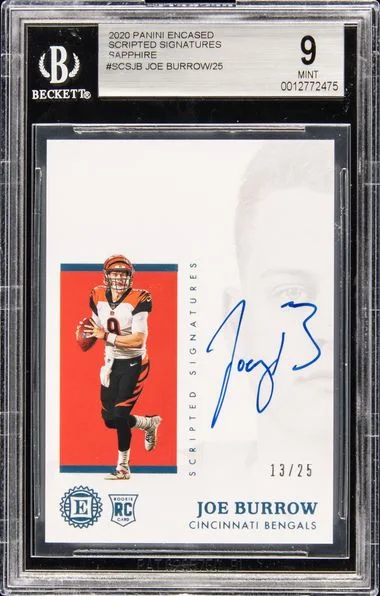 2020 Panini Encased Scripted Signatures Sapphire Scsjb Joe Burrow #no-number card image