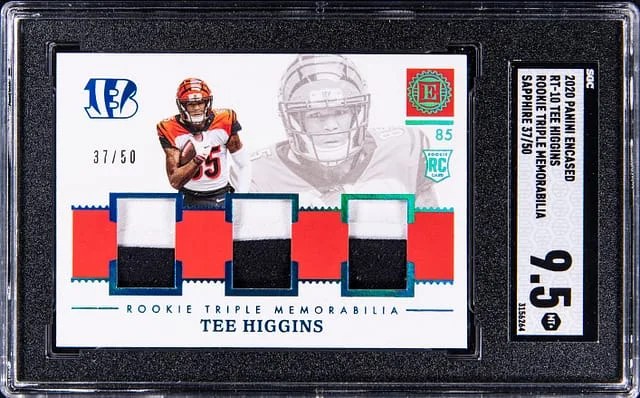 2020 Panini Encased Tee Higgins Triple Memorabilia Sapphire #RT-10 card image