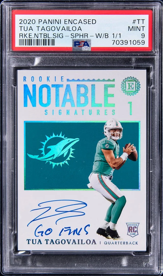 2020 Panini Encased Tua Tagovailoa Notable Signatures Sapphire White Box #TT card image