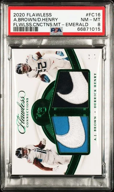 2020 Panini Flawless A.J. Brown/Derrick Henry Nike Connections Materials Emerald #FC16 card image