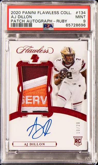 2020 Panini Flawless Aj Dillon Collegiate Patch Autograph-Ruby #134 card image