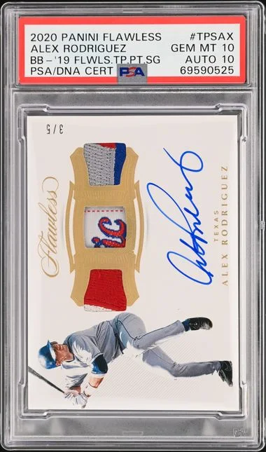 2020 Panini Flawless Alex Rodriguez Buybacks 2019 Panini Flawless Triple Patch Signature #TPSAX card image