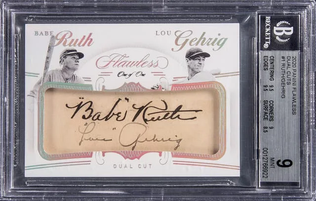 2020 Panini Flawless Babe Ruth/Lou Gehrig Dual Cuts #FDC-RG card image