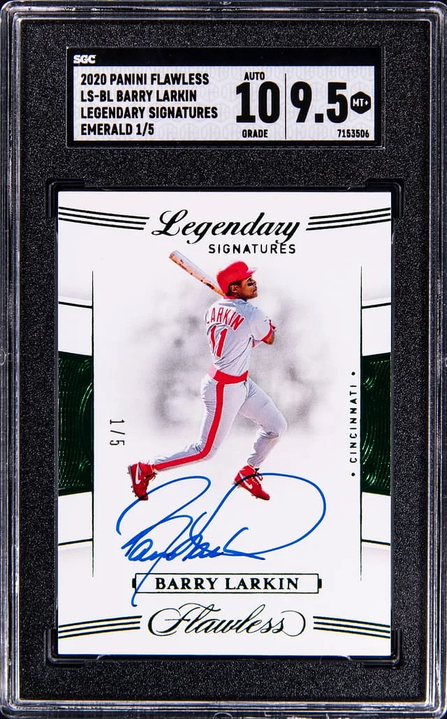 2020 Panini Flawless Barry Larkin Legendary Signatures Emerald #LS-BL card image