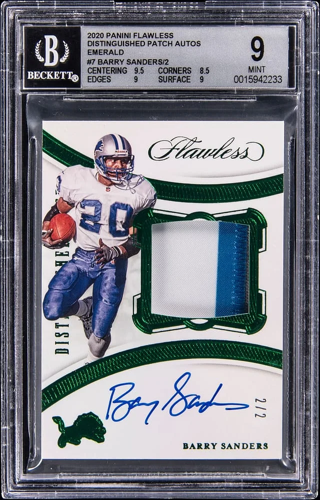 2020 Panini Flawless Barry Sanders Distinguished Patch Autographs Emerald #DIA-BAS card image