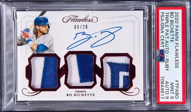 2020 Panini Flawless Bo Bichette Triple Patch Autograph Ruby #TPA-BO card image