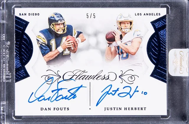 2020 Panini Flawless Dan Fouts/Justin Herbert Dual #FDA-FH card image