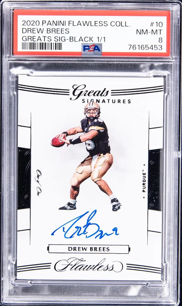 2020 Panini Flawless Drew Brees Collegiate Greats Signatures Black #10 card image