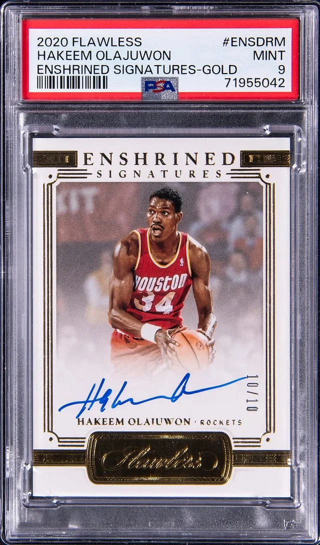 2020 Panini Flawless Hakeem Olajuwon Enshrined Signatures Gold #ENSDRM card image