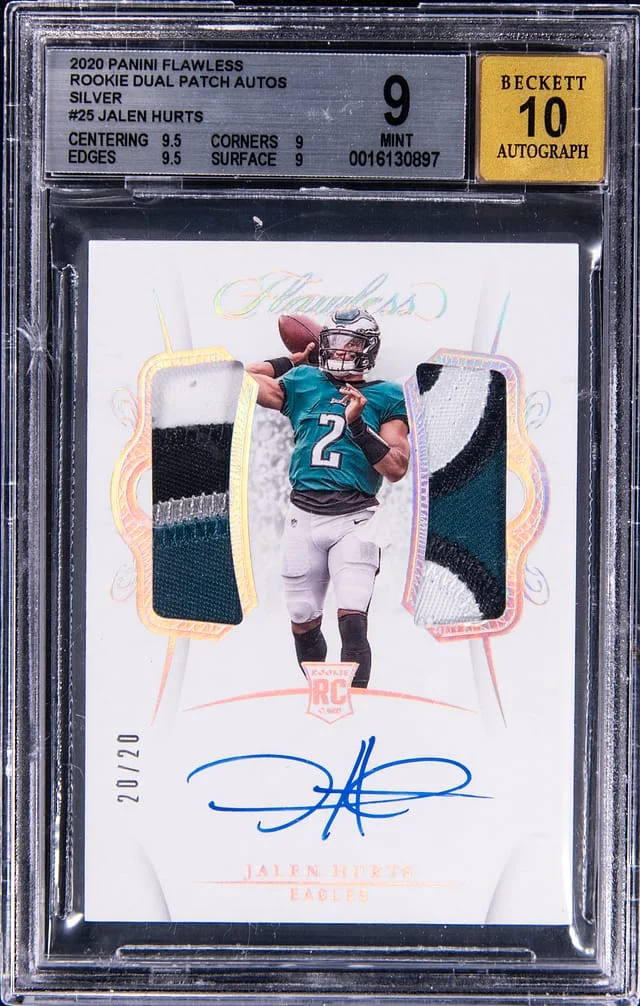 2020 Panini Flawless Jalen Hurts Dual Patch Autograph Silver #25 card image