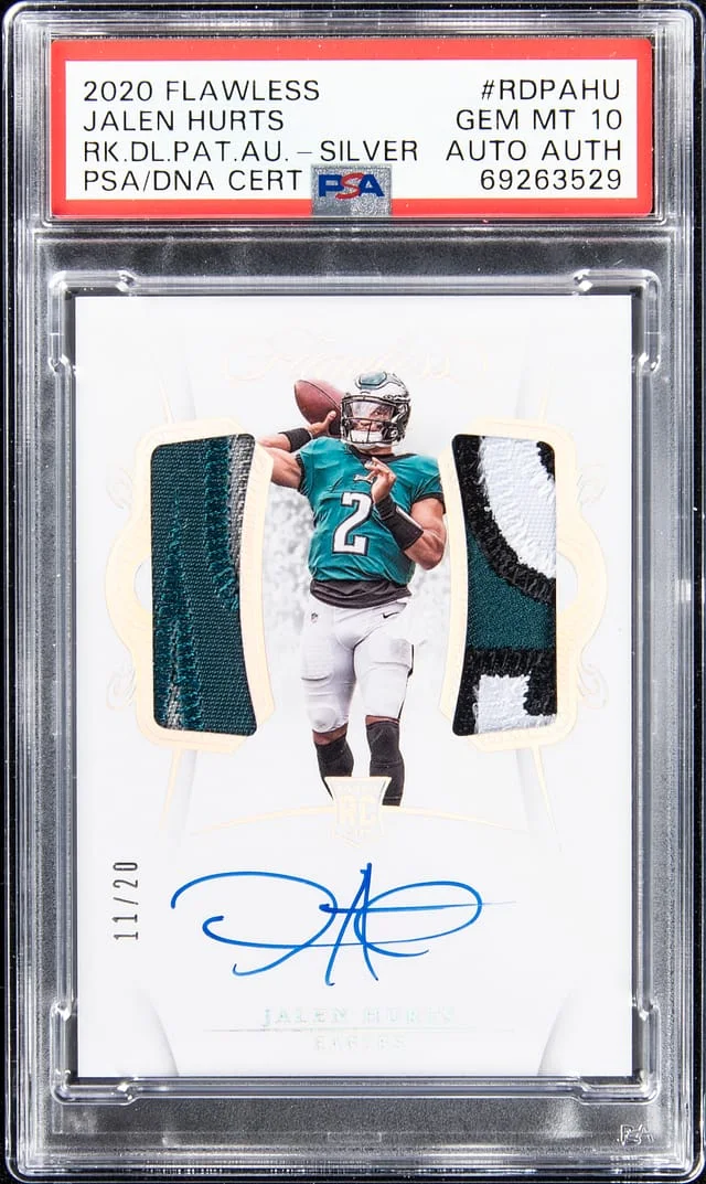 2020 Panini Flawless Jalen Hurts Dual Patch Autographs Bronze #RDPA-HU card image