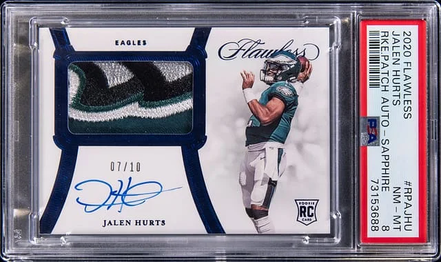 2020 Panini Flawless Jalen Hurts Patch Autographs (RPA) Sapphire #RPA-JHU card image