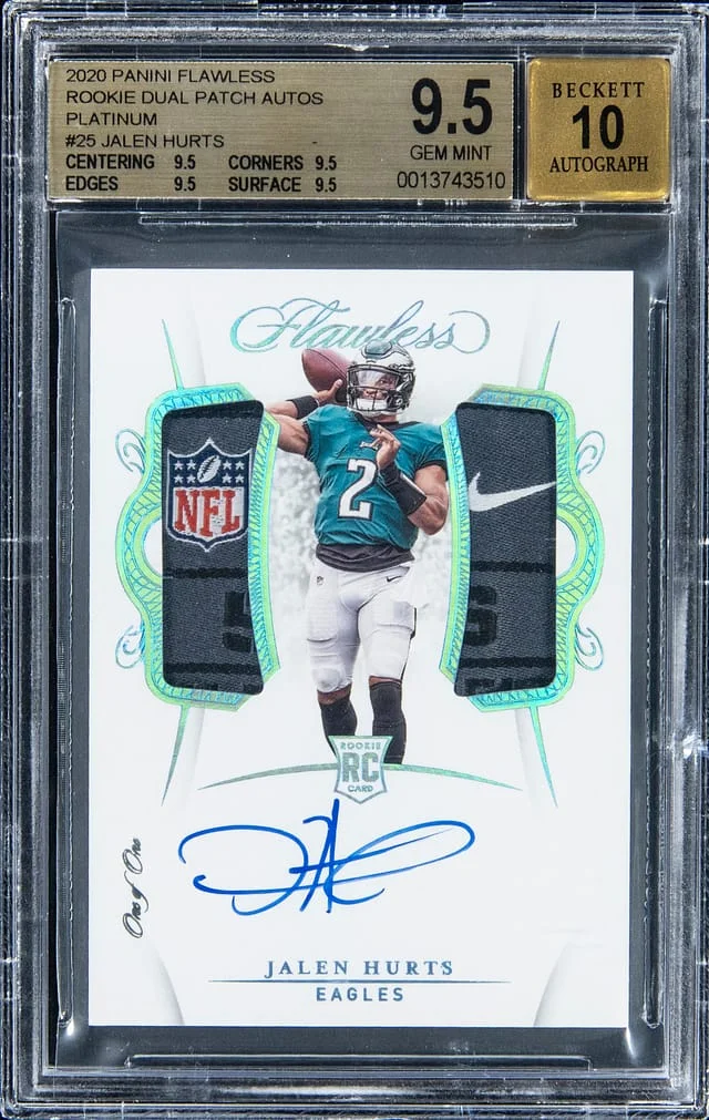 2020 Panini Flawless Jalen Hurts Dual Patch Autographs Platinum #RPDA-HU card image