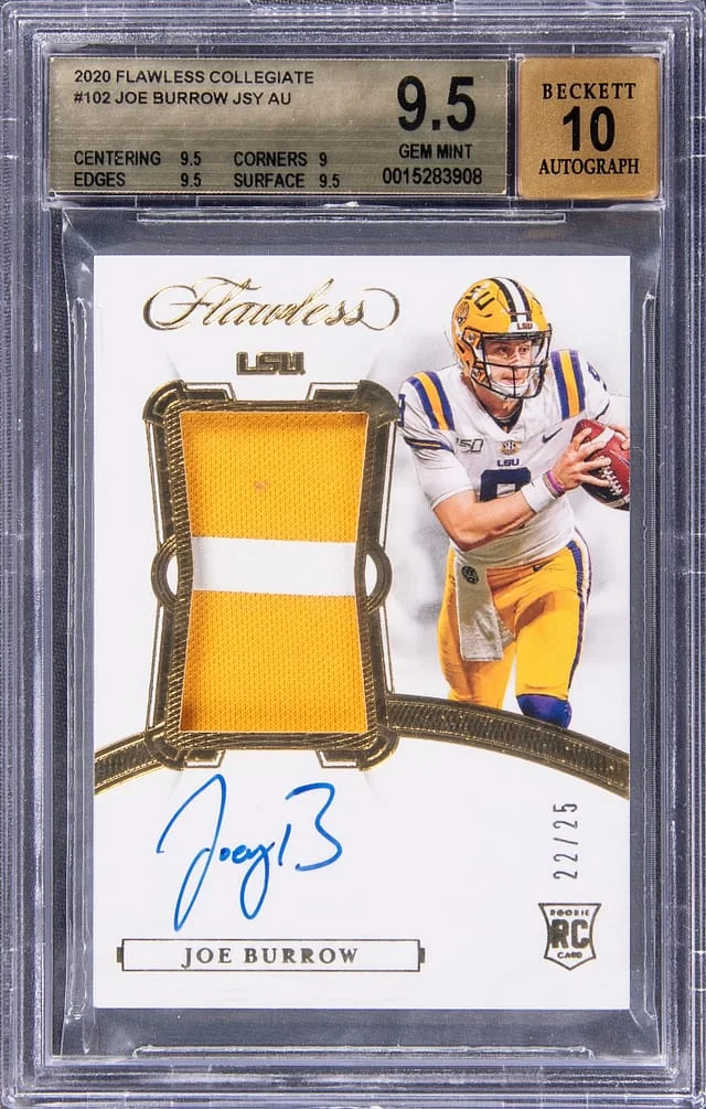 2020 Panini Flawless Joe Burrow Collegiate Patch Autograph (RPA) #102 card image