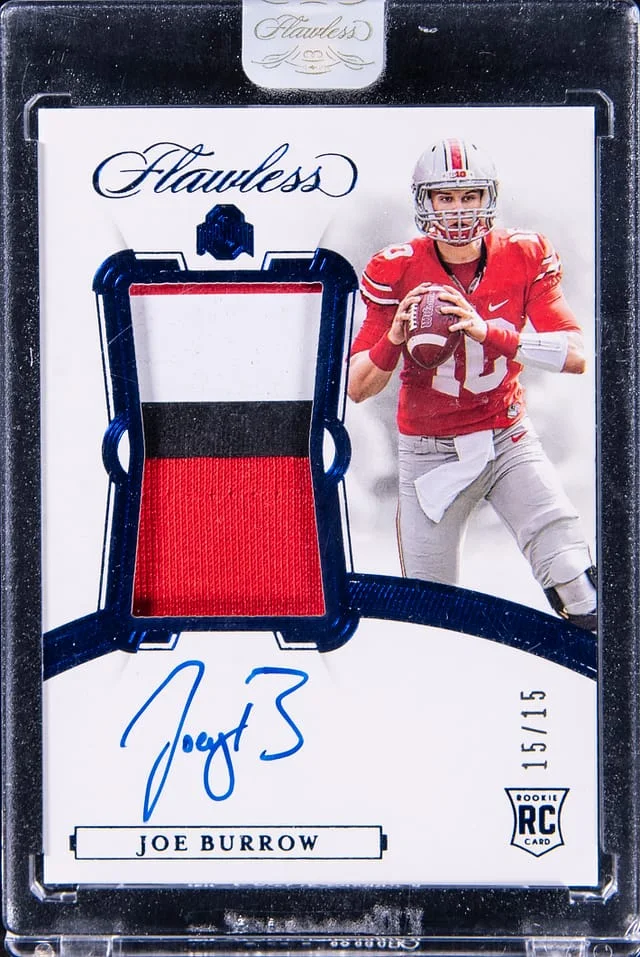 2020 Panini Flawless Joe Burrow Collegiate Patch Autograph (RPA) Sapphire #151 card image