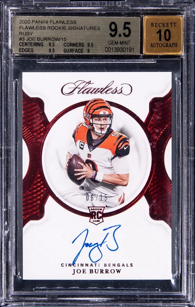2020 Panini Flawless Joe Burrow Dual Patch Autographs Sapphire #3 card image