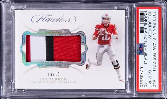 2020 Panini Flawless Joe Burrow Colligate - Patches - Silver #40 card image