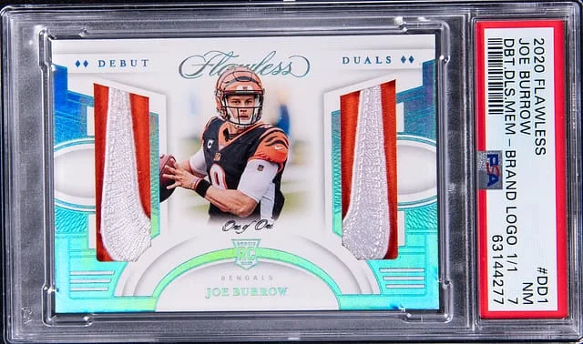 2020 Panini Flawless Joe Burrow Debut Duals Memorabilia Brand Logo #DD1 card image