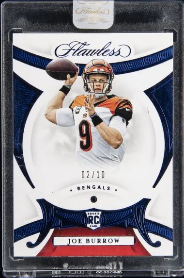 2020 Panini Flawless Joe Burrow Relic – Panini Encased Sapphire #101 card image