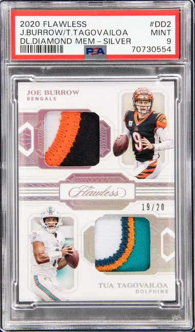 2020 Panini Flawless Joe Burrow /Tua Tagovailoa Dual Diamond Memorabilia Silver #Dd2 card image