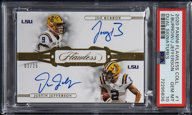 2020 Panini Flawless Joe Burrow/Justin Jefferson Collegiate Dual Signatures #1 card image