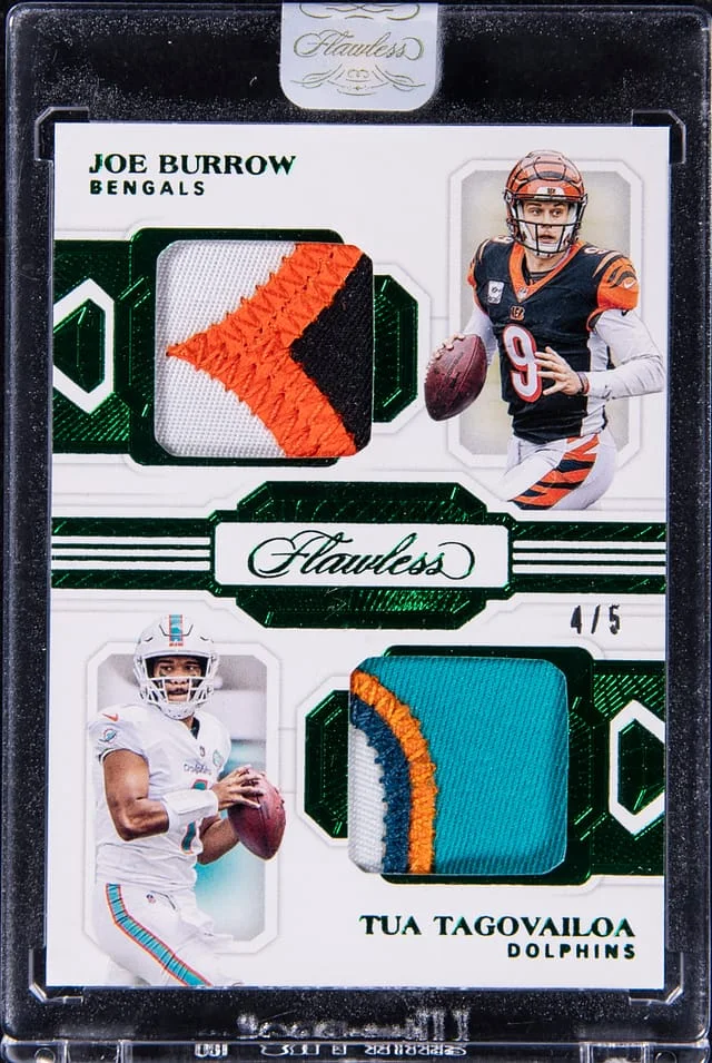 2020 Panini Flawless Joe Burrow/Tua Tagovailoa Patch - Panini Encased Dual Patch #DD2 card image
