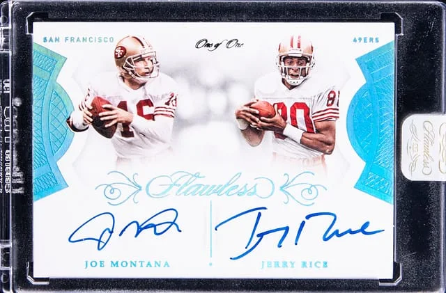 2020 Panini Flawless Joe Montana/Jerry Rice Dual Autographs Platinum #FDA-MR card image