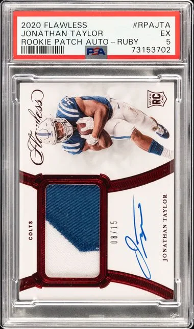 2020 Panini Flawless Jonathan Taylor Patch Autograph Ruby #RPA-JTA card image