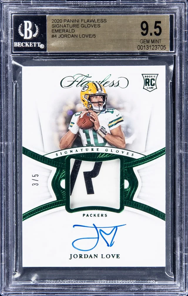 2020 Panini Flawless Jordan Love Signature Gloves Emerald #4 card image