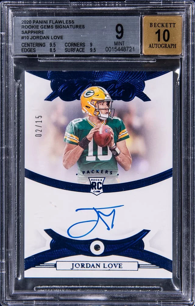 2020 Panini Flawless Jordan Love Gems Signatures Sapphire #RGS-JLO card image