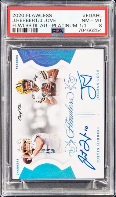 2020 Panini Flawless Jordan Love/Justin Herbert Flawless Dual Autographs Platinum #FDA-HL card image