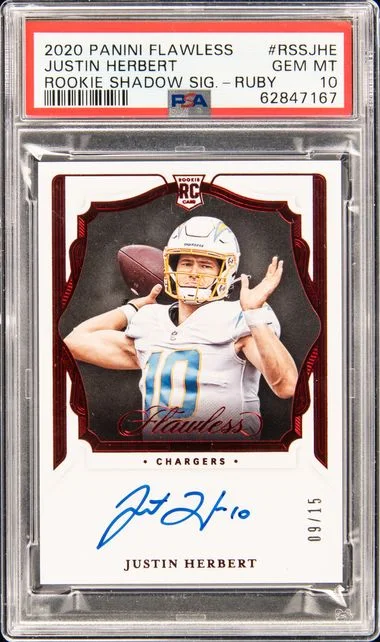 2020 Panini Flawless Justin Herbert Shadow Signatures Ruby #RSS-JHE card image