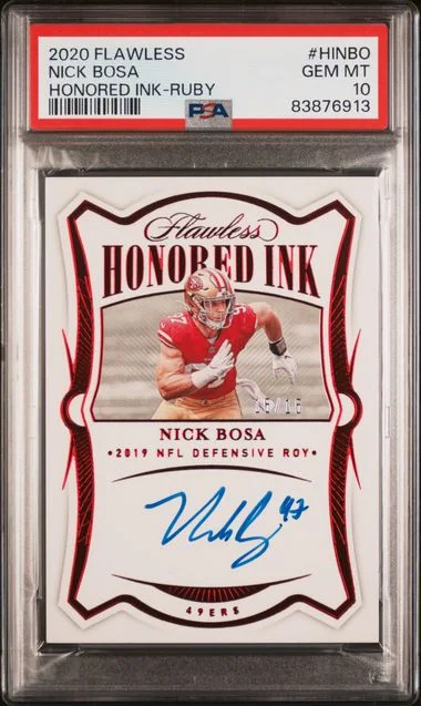 2020 Panini Flawless Nick Bosa Honored Ink Ruby #HI-NBO card image