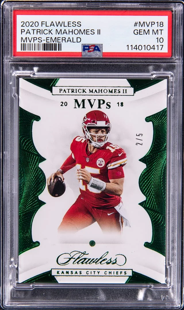2020 Panini Flawless Patrick Mahomes II MVPs Emerald #MVP-18 card image