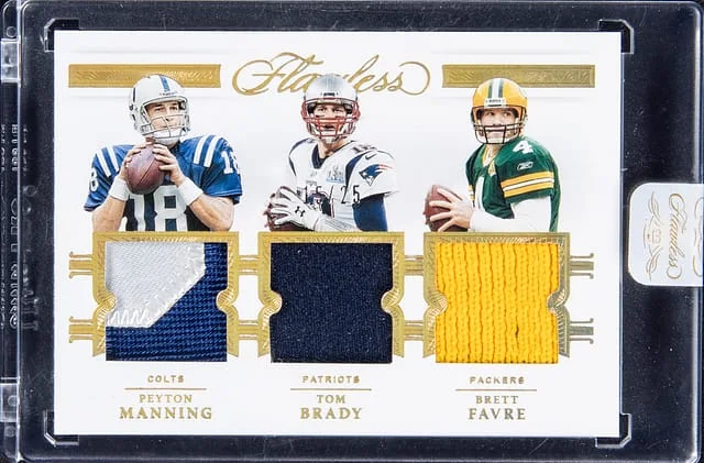 2020 Panini Flawless Peyton Manning/Tom Brady/Aaron Rodgers Triple Patch #2 card image