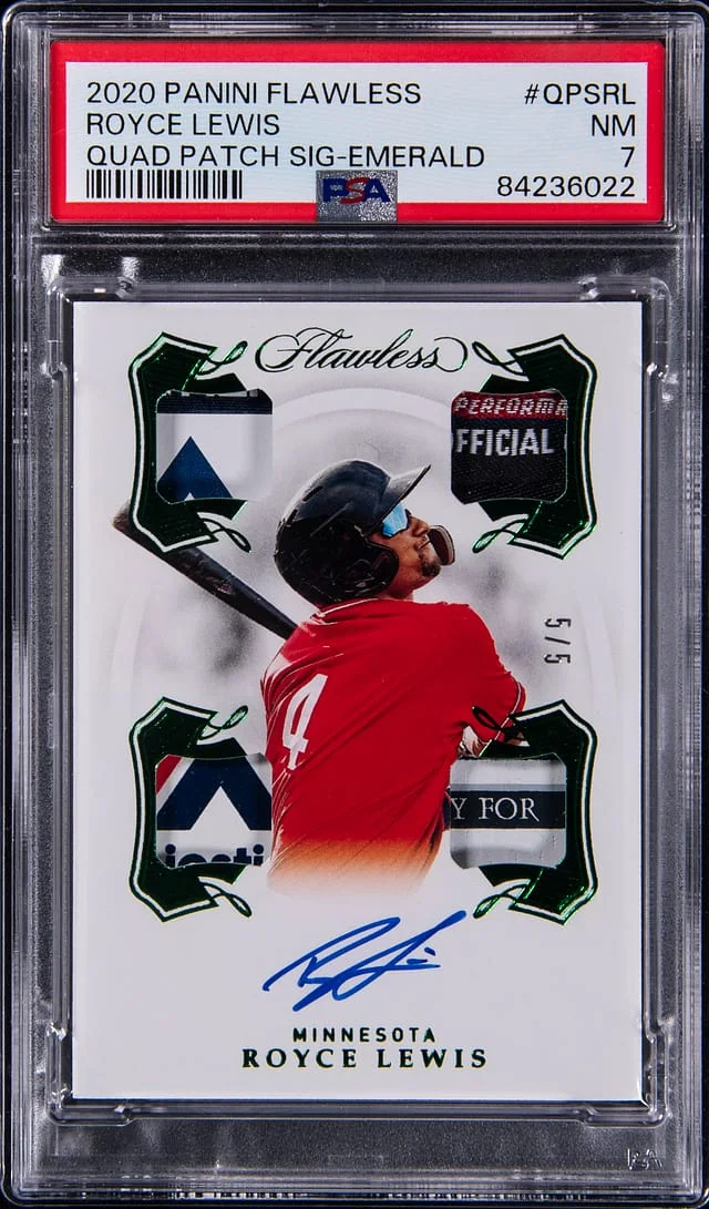 2020 Panini Flawless Royce Lewis Quad Patch Signature Emerald #QPS-RL card image