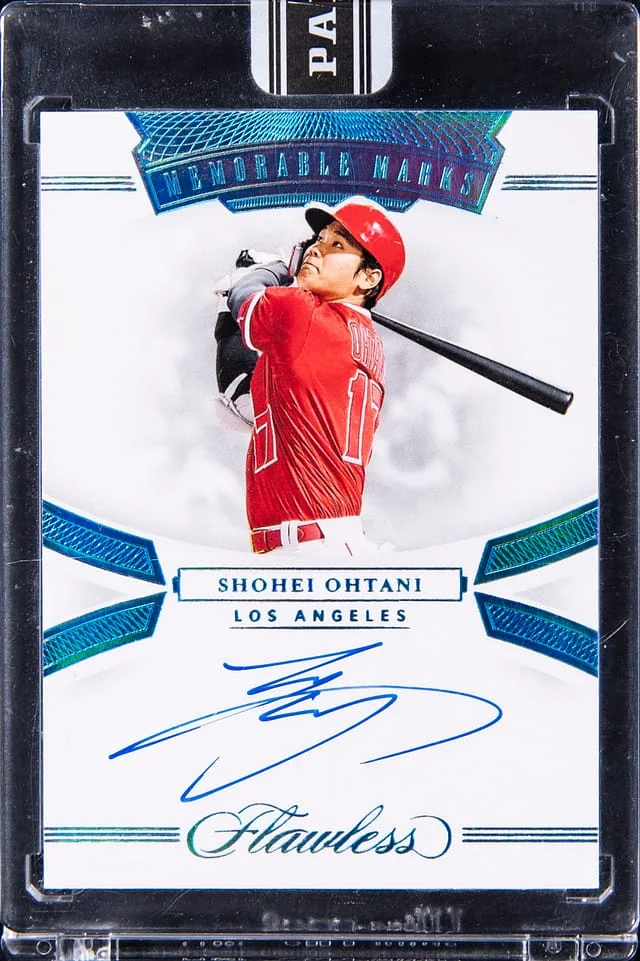 2020 Panini Flawless Shohei Ohtani Memorable Marks Platinum '22 Black Box #MM-SO card image