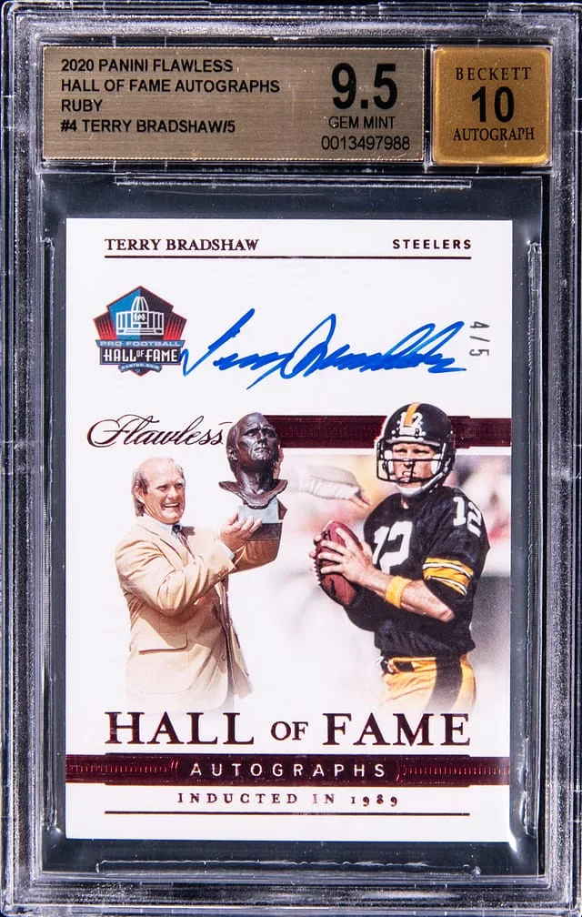 2020 Panini Flawless Terry Bradshaw Hall of Fame Autographs Ruby #4 card image