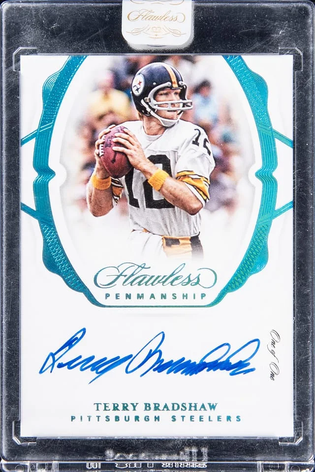 2020 Panini Flawless Terry Bradshaw Penmanship Sapphire #FP-TBR card image